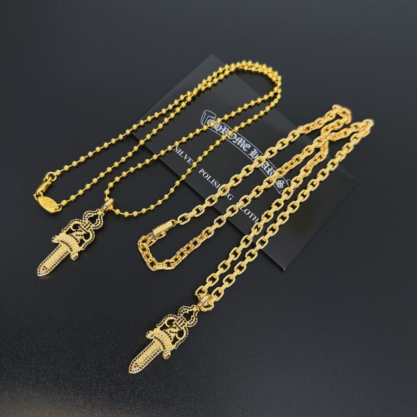 Chrome Hearts Gold-Plated Dagger Pendant Necklace